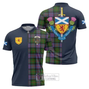 Blair Modern Tartan Zipper Polo Shirt Alba with Scottish Lion Royal Arm Half Style