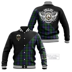 Blair Tartan Baseball Jacket with Family Crest and Military Logo Style