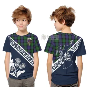 Blair Tartan Kid T-Shirt Featuring Thistle and Scotland Map