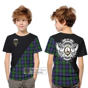 Blair Tartan Kid T-Shirt with Family Crest and Military Logo Style