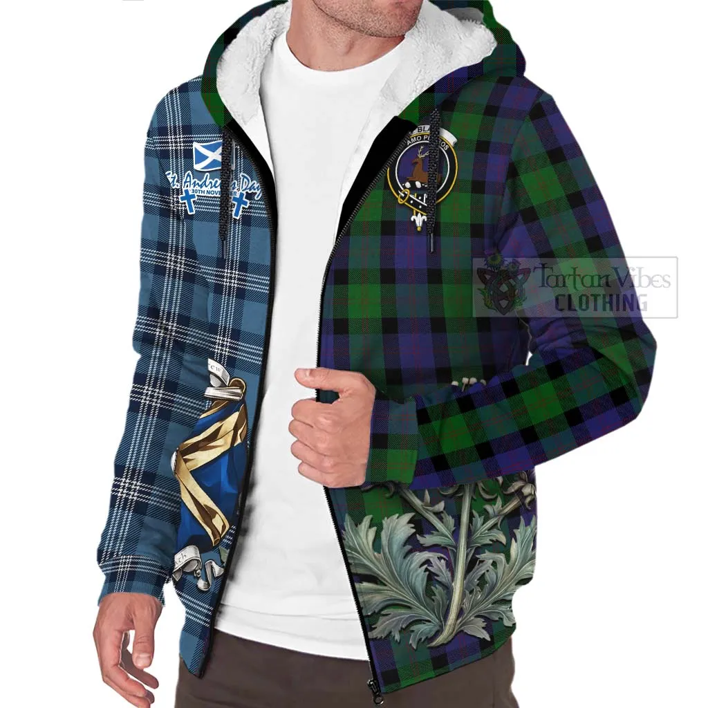 Blair Tartan Sherpa Hoodie Happy St. Andrew's Day Half Tartan Style