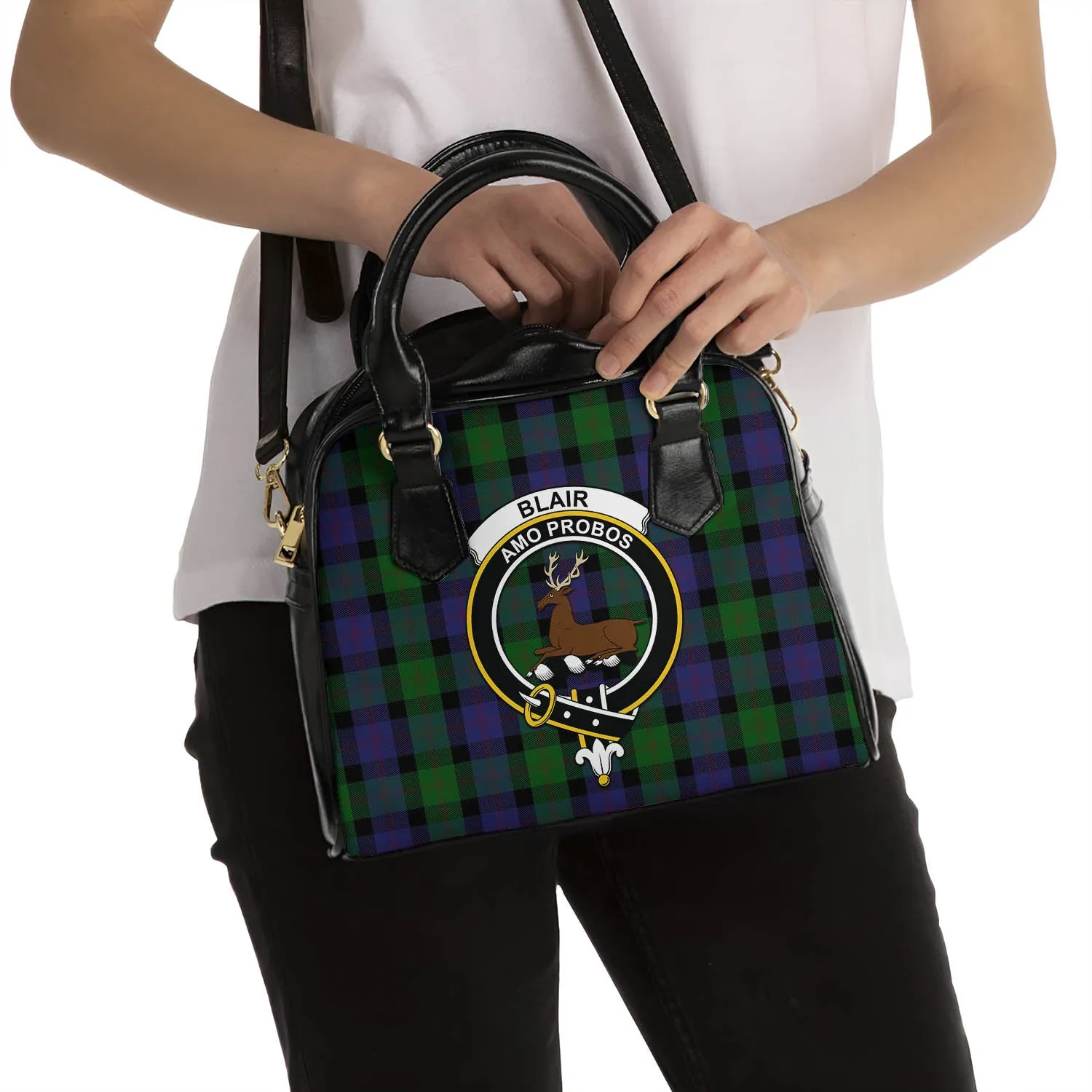 Blair Tartan Shoulder Handbags with Family Crest