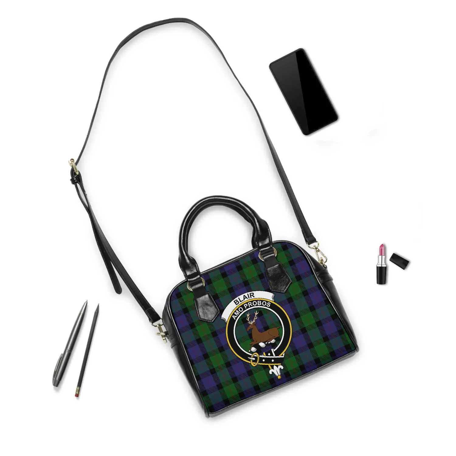 Blair Tartan Shoulder Handbags with Family Crest