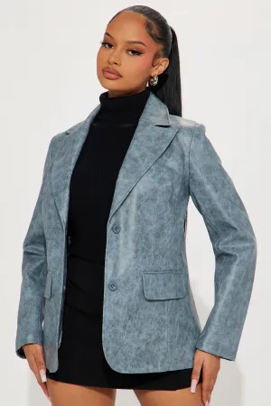 Blaire Washed Faux Leather Blazer - Blue