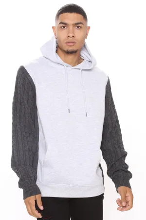 Blake Cable Knit Sleeved Hoodie - Charcoal