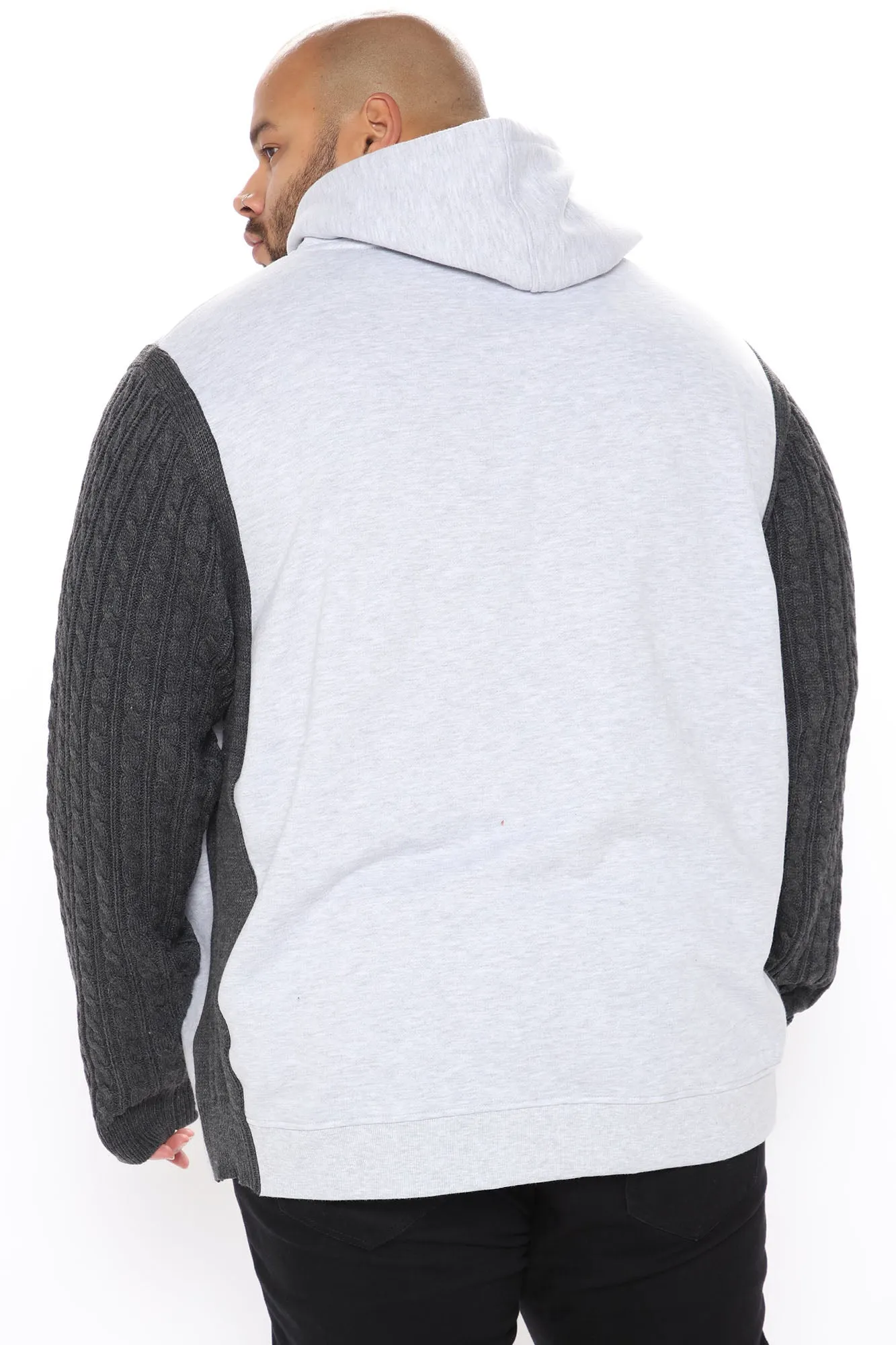 Blake Cable Knit Sleeved Hoodie - Charcoal