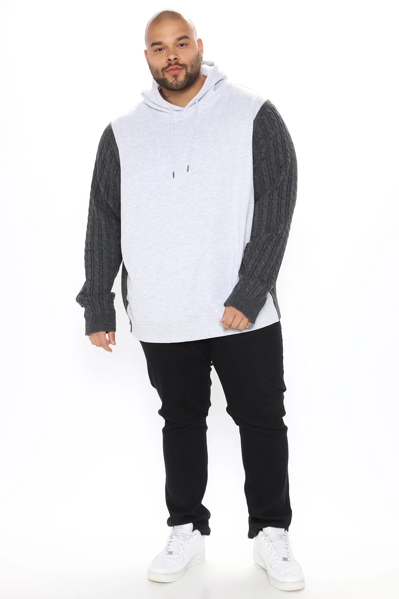 Blake Cable Knit Sleeved Hoodie - Charcoal