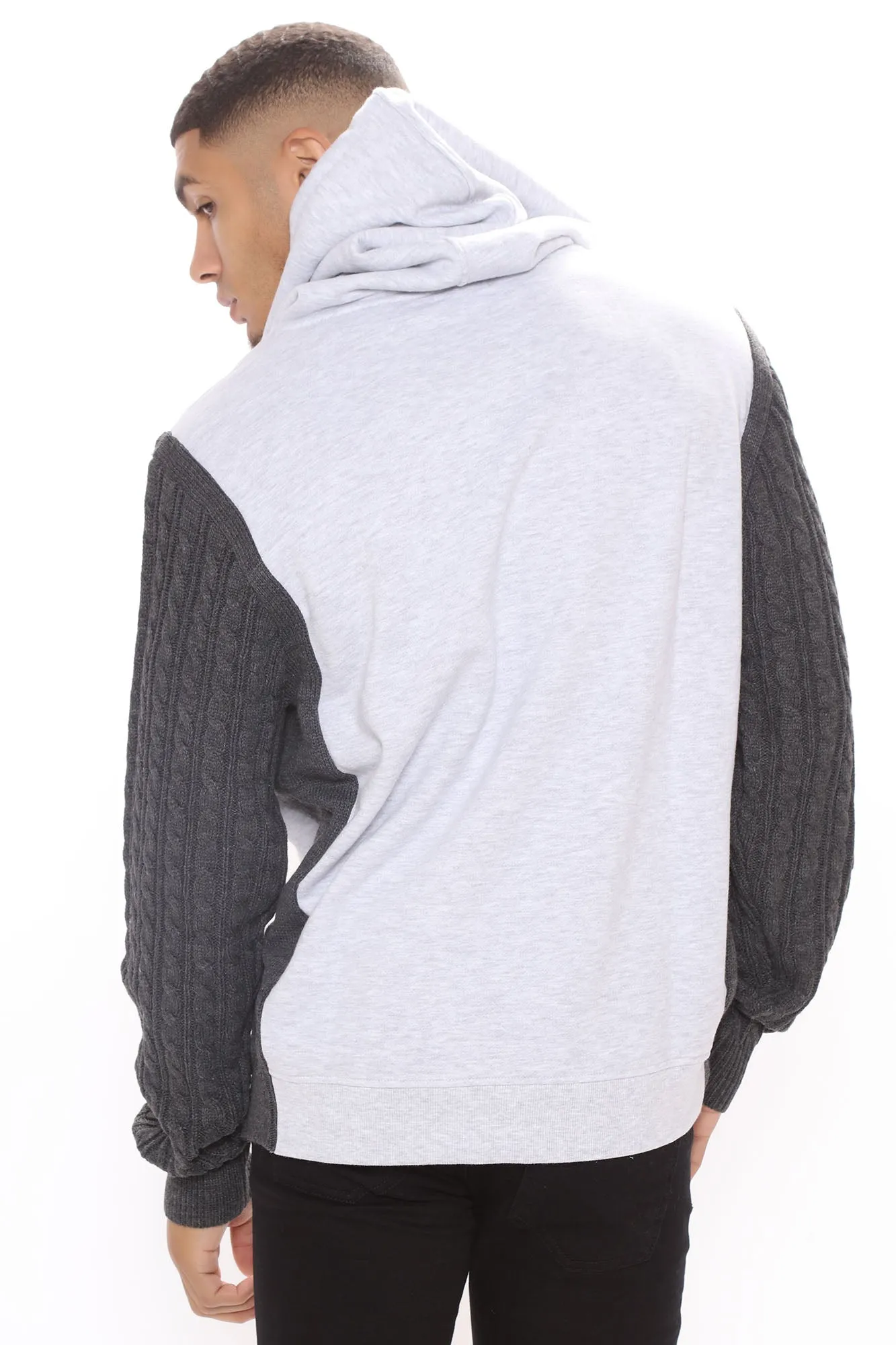 Blake Cable Knit Sleeved Hoodie - Charcoal