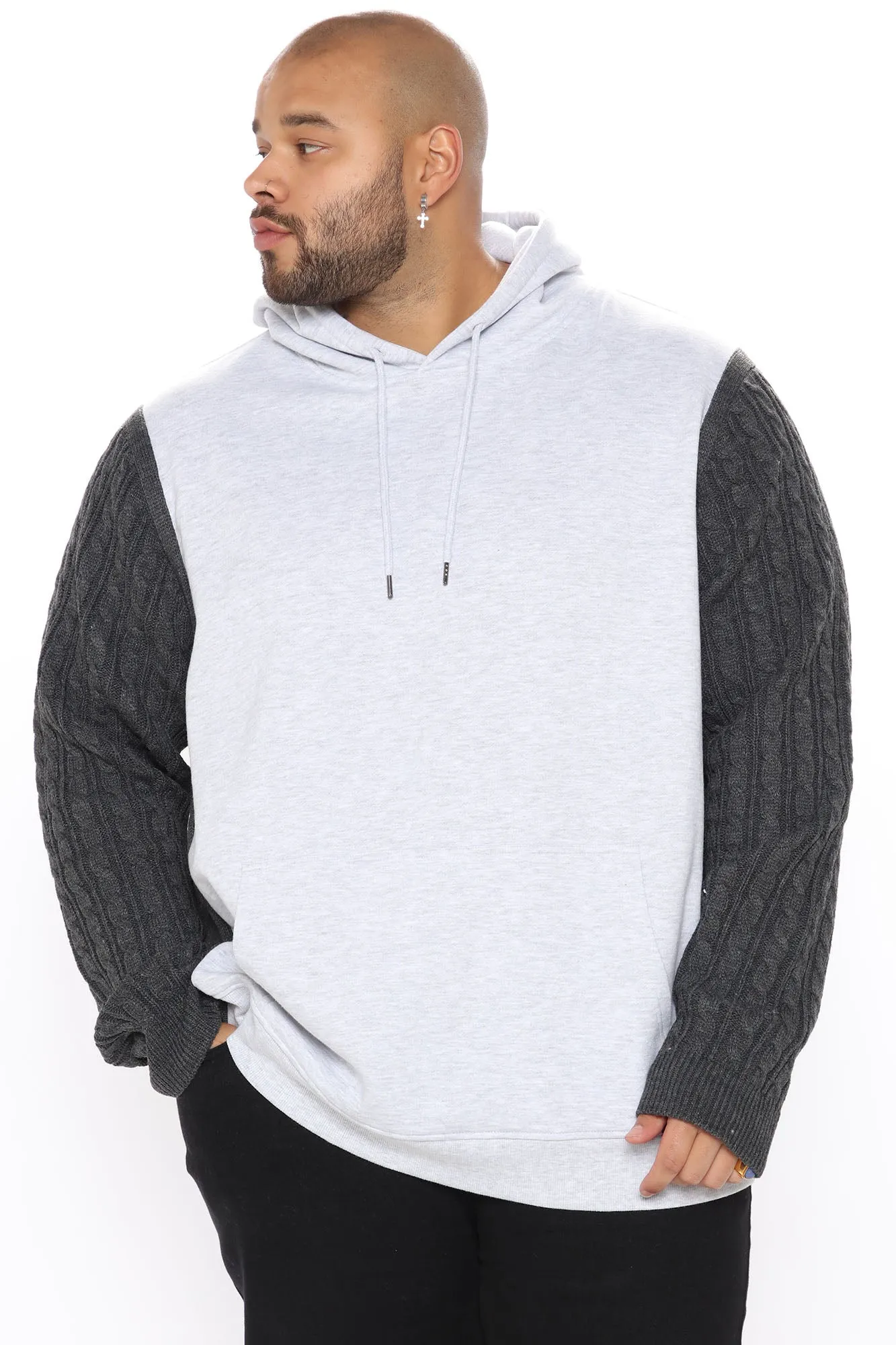 Blake Cable Knit Sleeved Hoodie - Charcoal