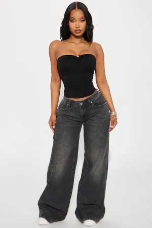 Blake Non Stretch Slouchy Wide Leg Jeans - Black Wash