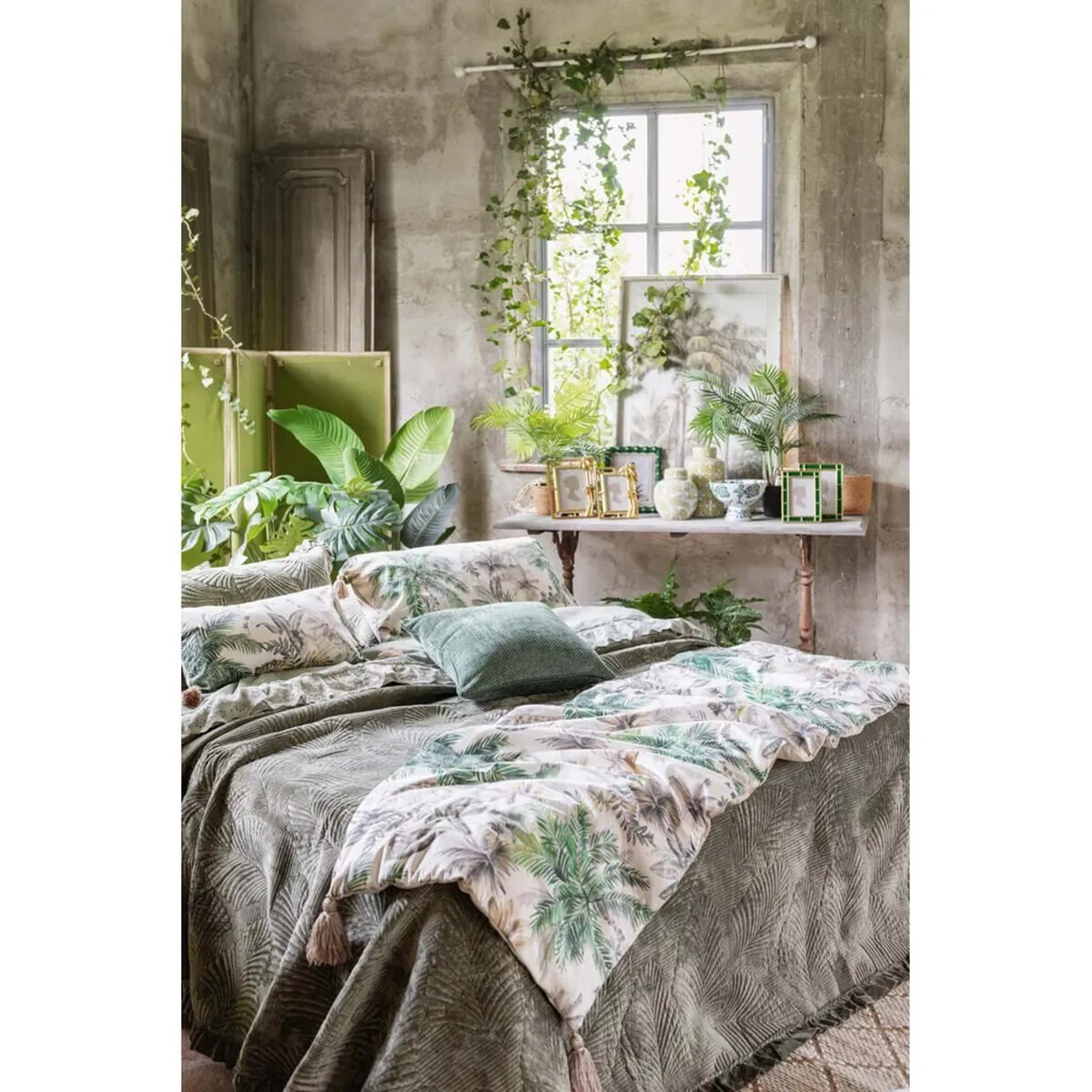 Blanc Mariclò Copriletto matrimoniale verde "Foliage Velvet", Shabby Chic 260x260 cm