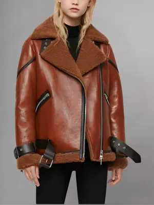 Blanche Rusty Brown Oversized Shearling Jacket