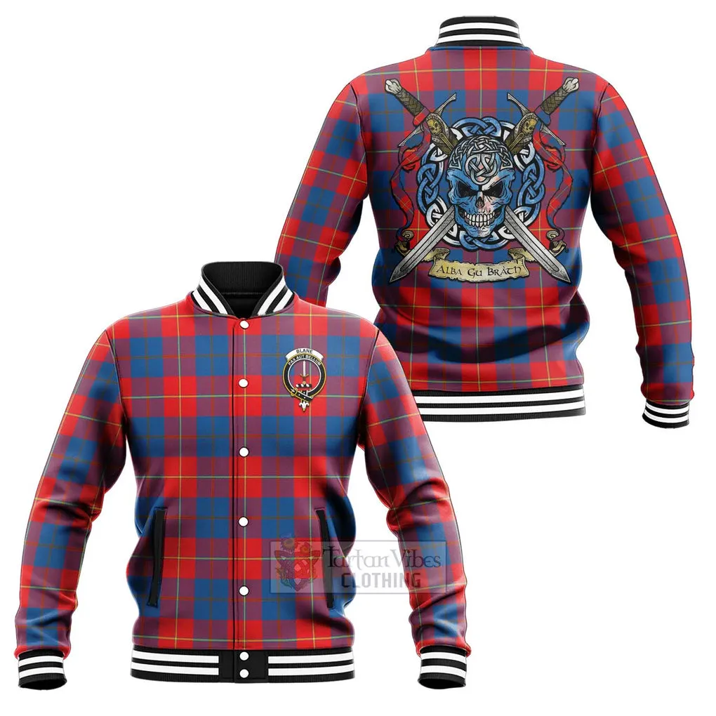 Blane Tartan Baseball Jacket with Family Crest Celtic Skull Style