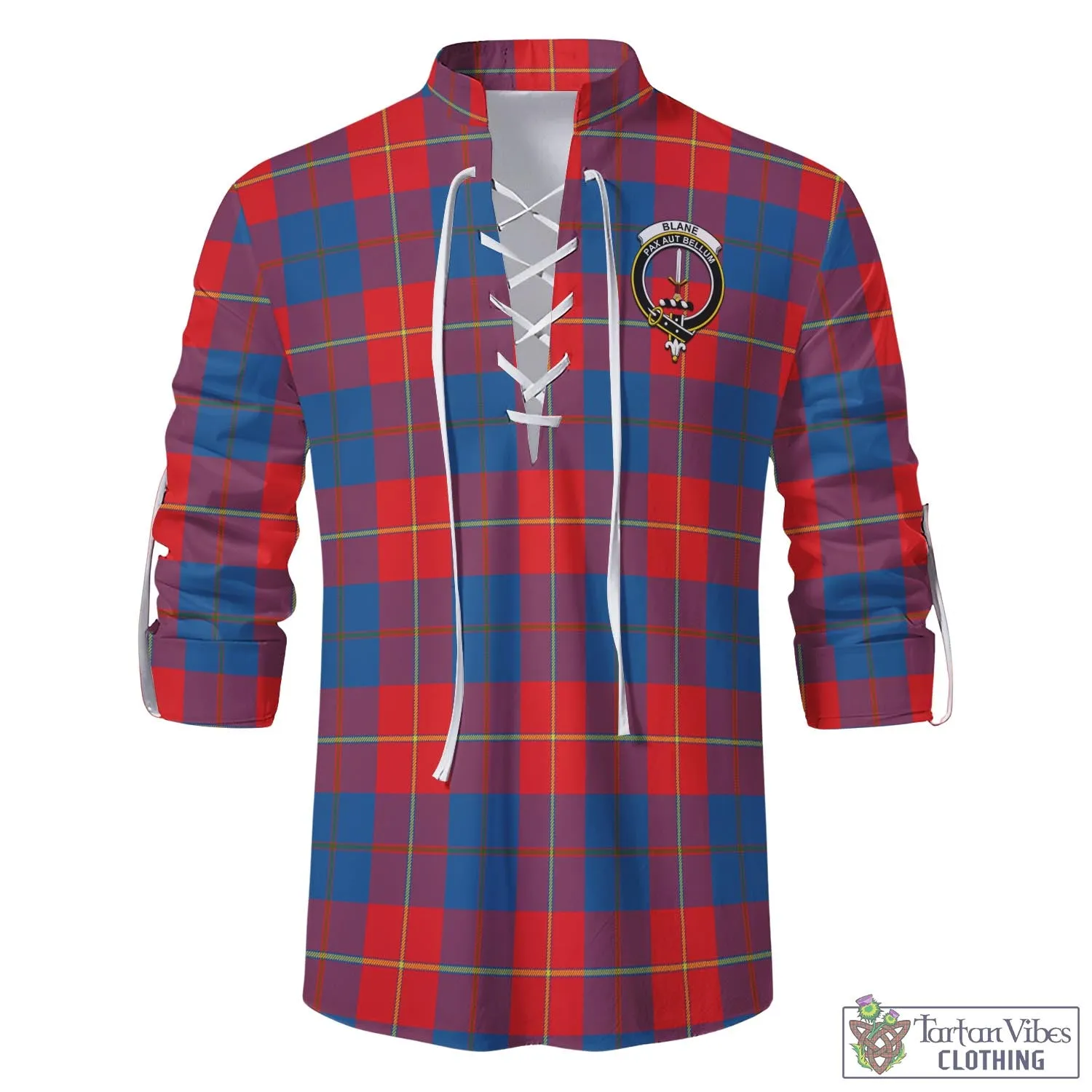 Blane Tartan Men's Scottish Traditional Jacobite Ghillie Kilt Shirt with Family Crest