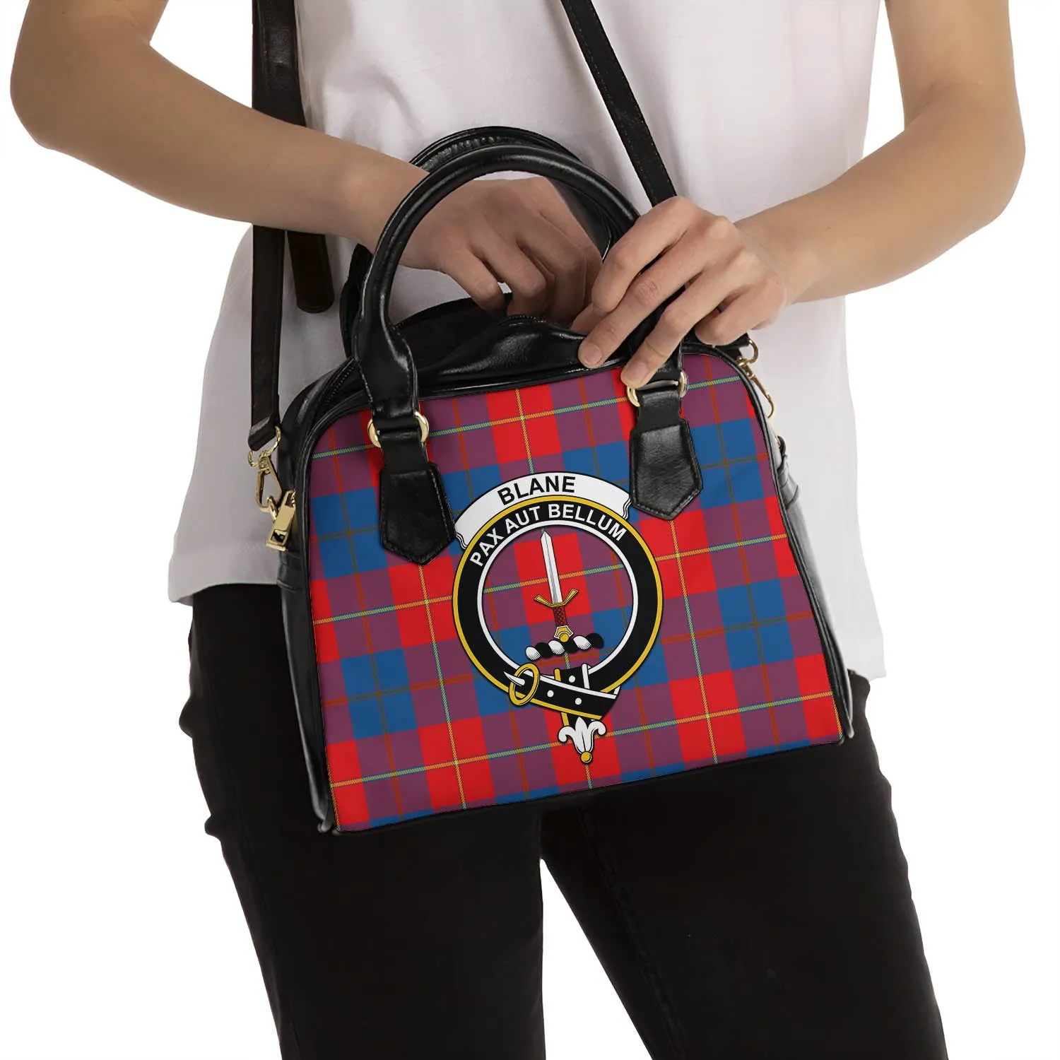 Blane Tartan Shoulder Handbags with Family Crest