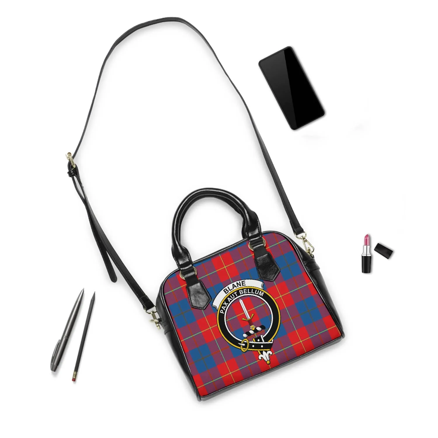 Blane Tartan Shoulder Handbags with Family Crest