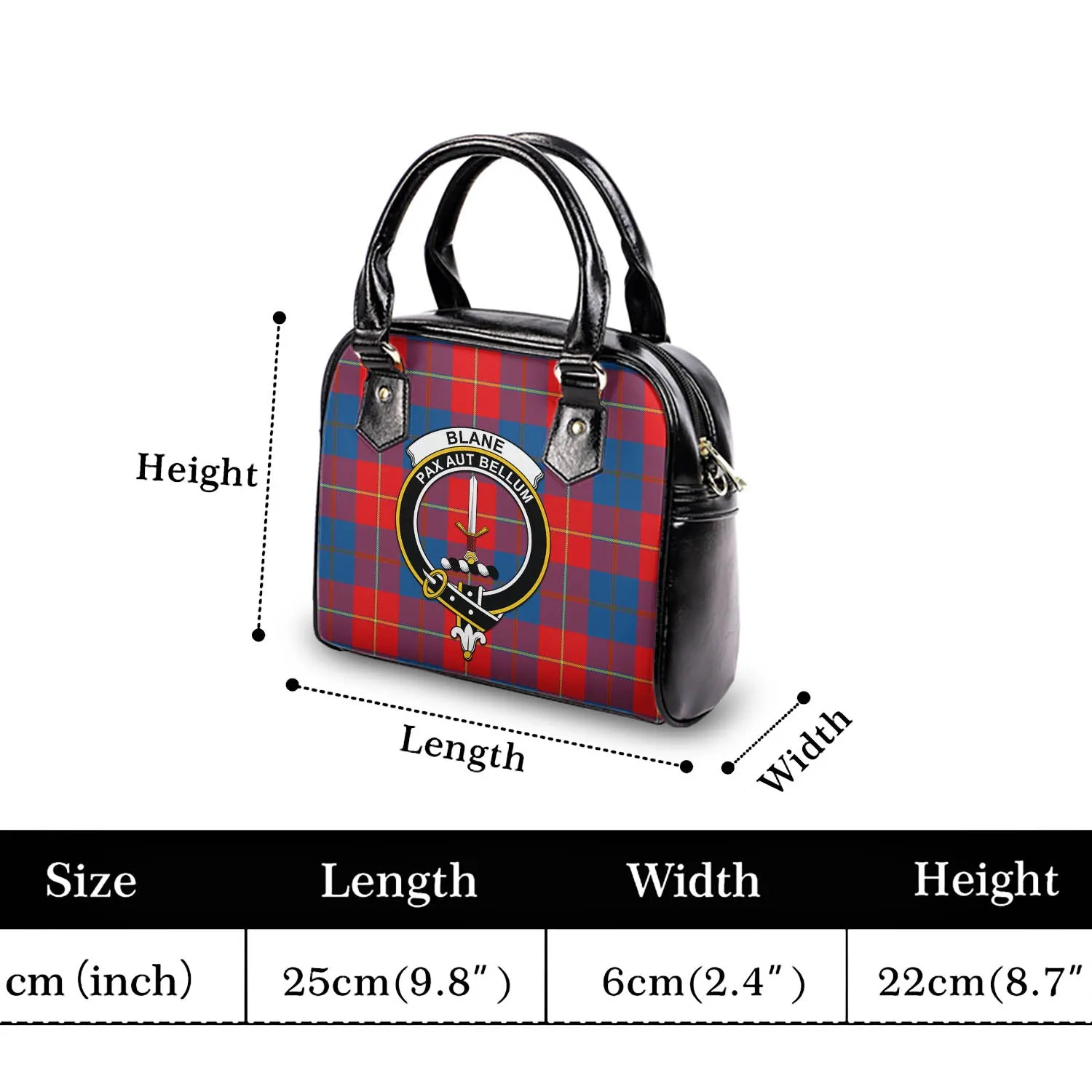 Blane Tartan Shoulder Handbags with Family Crest