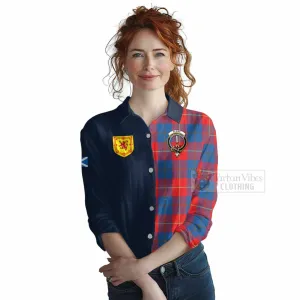 Blane Tartan Women's Casual Shirt Alba with Scottish Lion Royal Arm Half Style