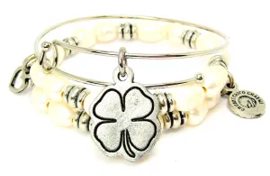 Blank Shamrock Fresh Water Pearls Expandable Bangle Bracelet Set