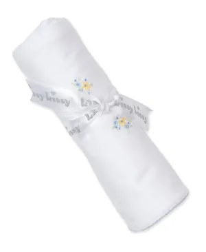 Blanket, Hand Embroidered SCE Floral, White/Blue