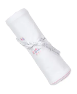 Blanket, Hand Embroidered SCE Floral, White/Pink