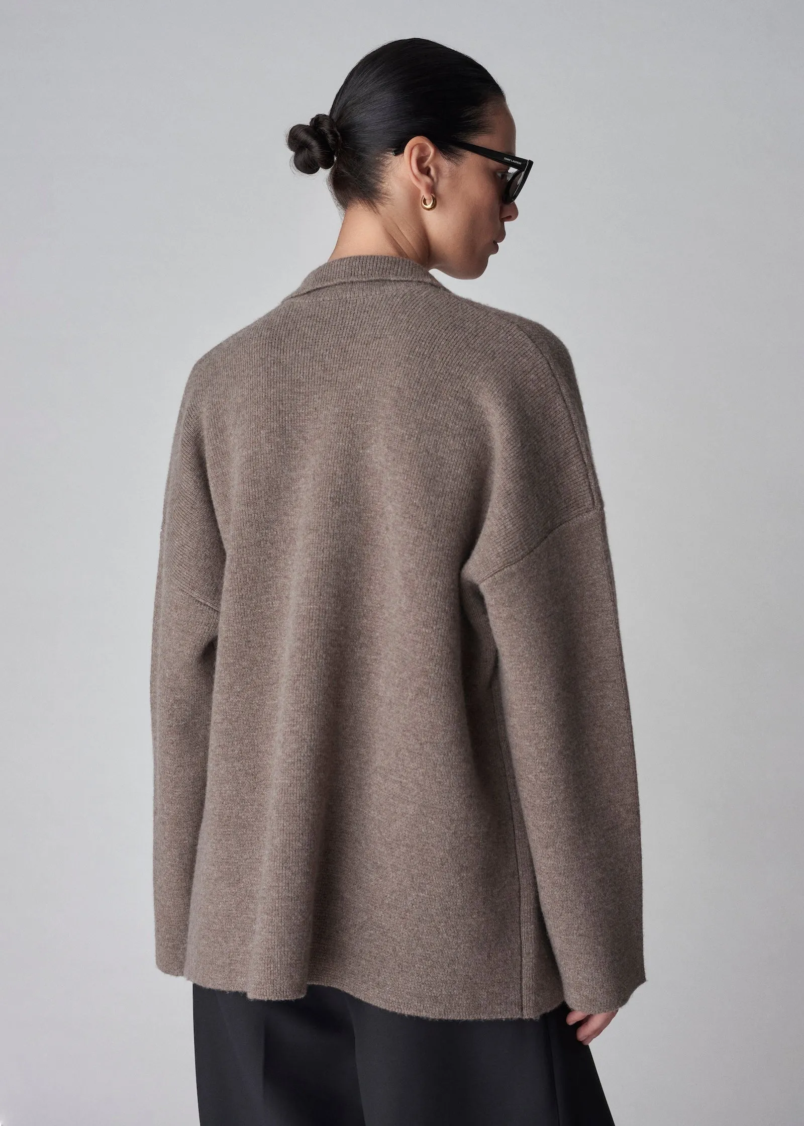 Blazer Cardigan in Felted Wool Cashmere - Taupe