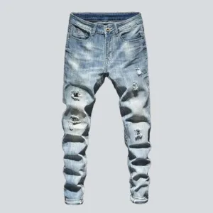 Bleached light blue men's jeans