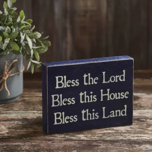 Bless The Lord Blue Wooden Sign 6x8x1.5