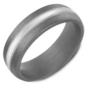 Bleu Royale Tantalum Wedding Band with a Gold Stripe & Milgrain Detailing