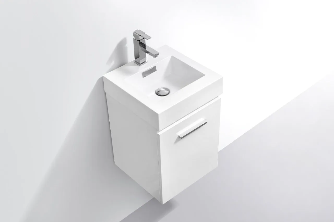 Bliss 16" High Gloss White Wall Mount Modern Bathroom Vanity