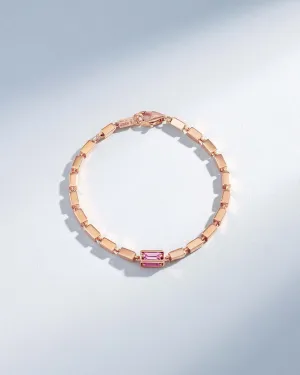 Block-Chain Single Pink Sapphire Thick Bracelet