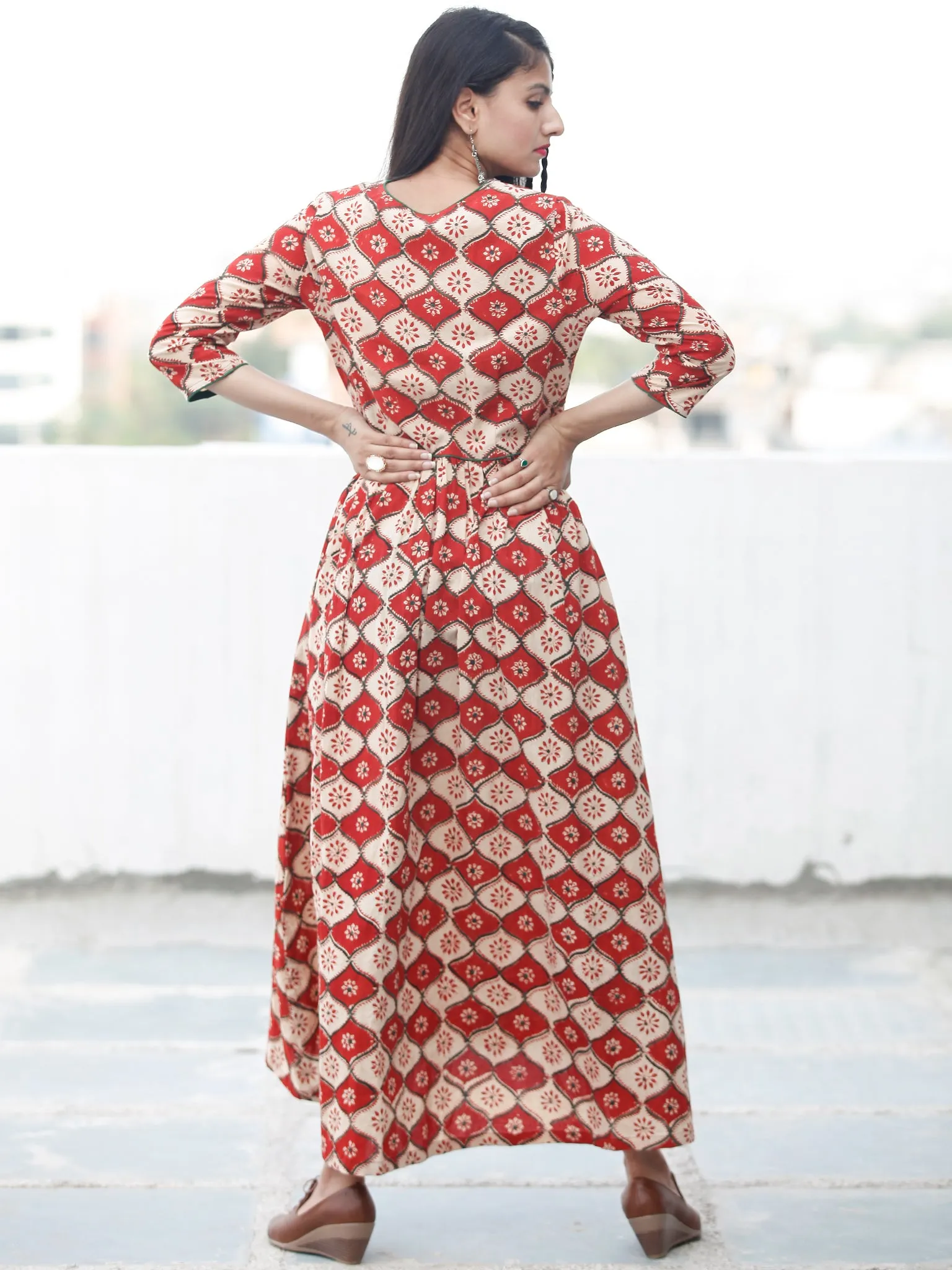 BLOCK GEOMETRY - Hand Block Printed Cotton Long Dress  - D334F1372