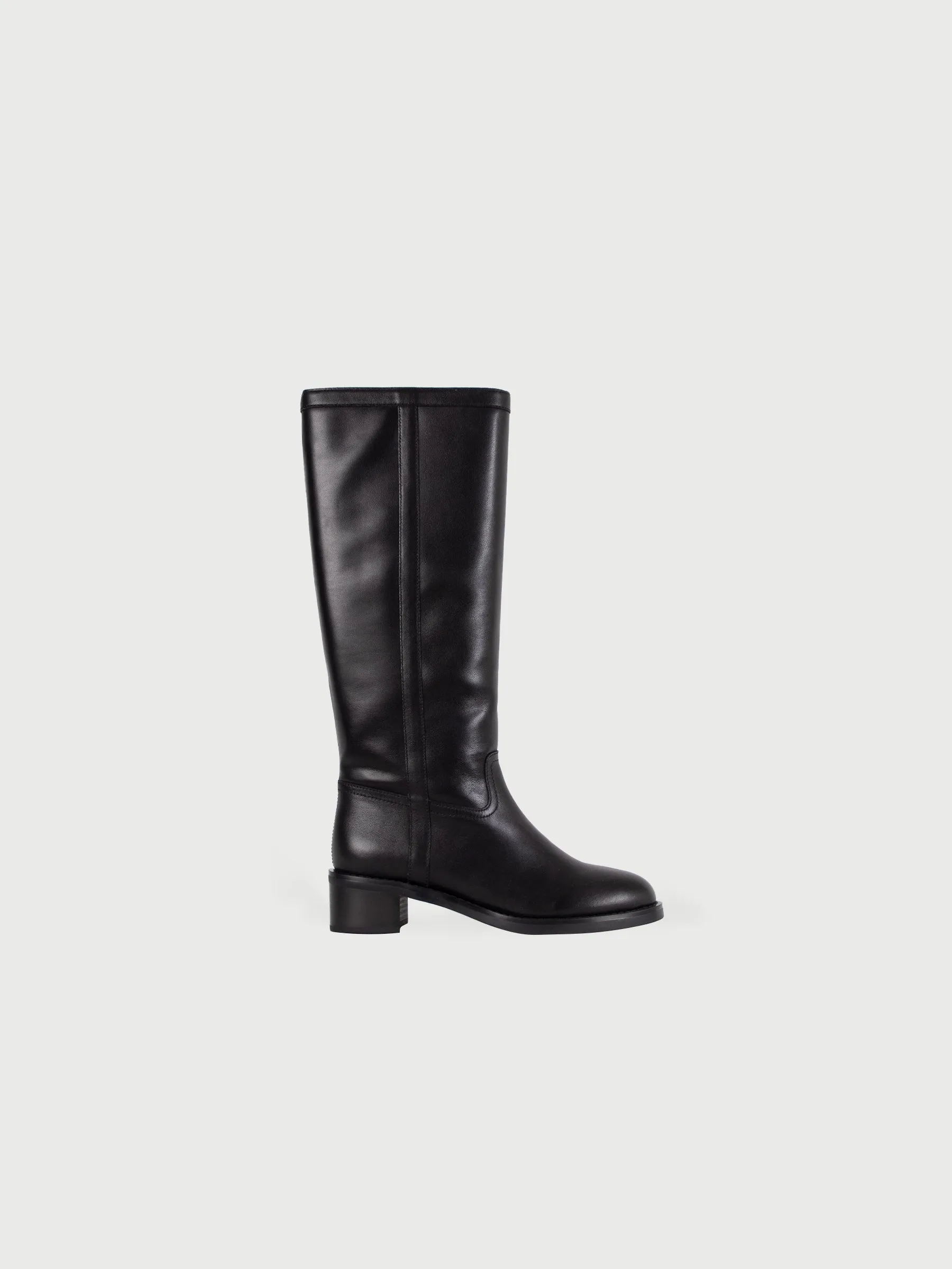 Block Heel Knee High Leather Boots