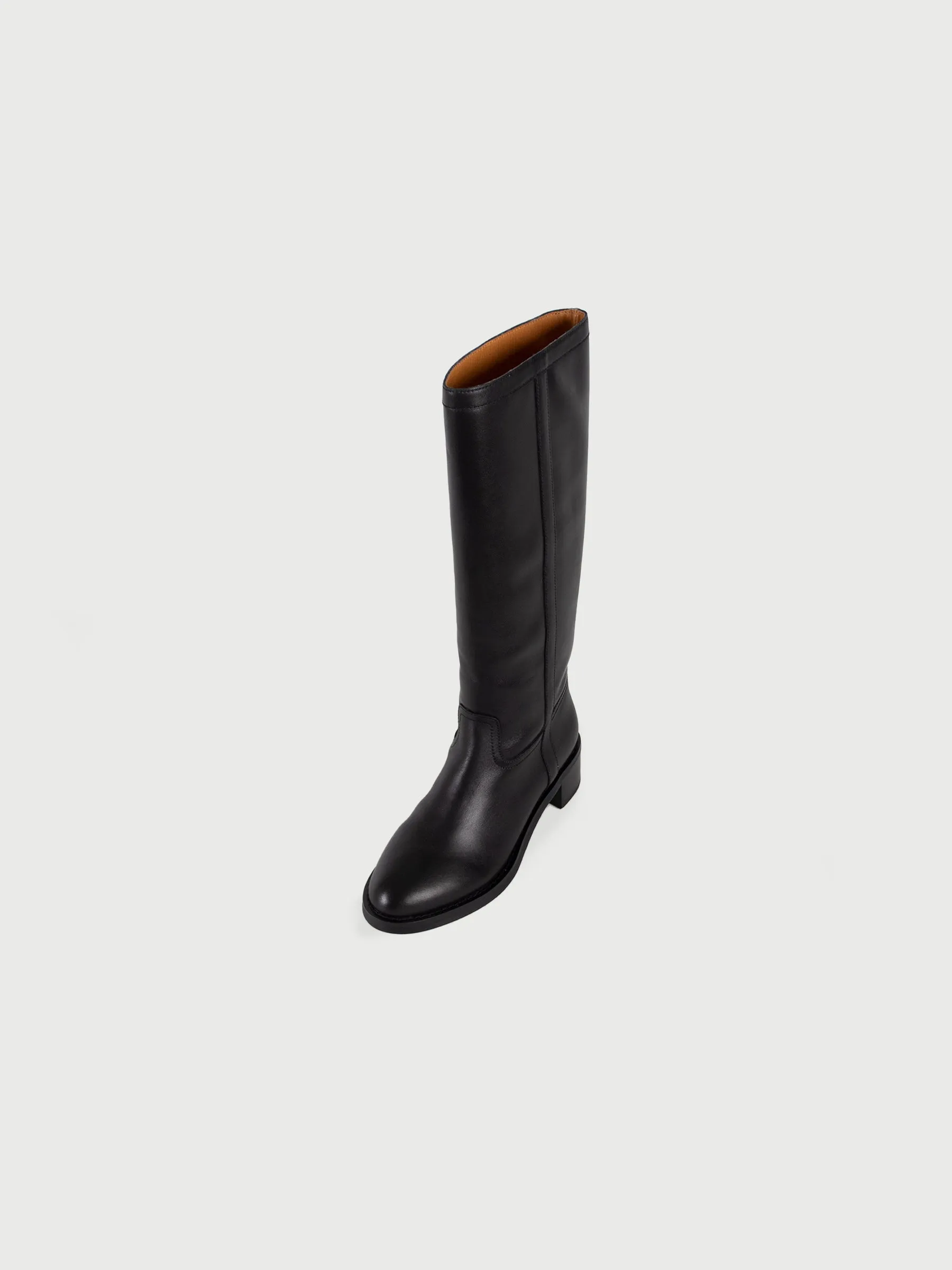 Block Heel Knee High Leather Boots