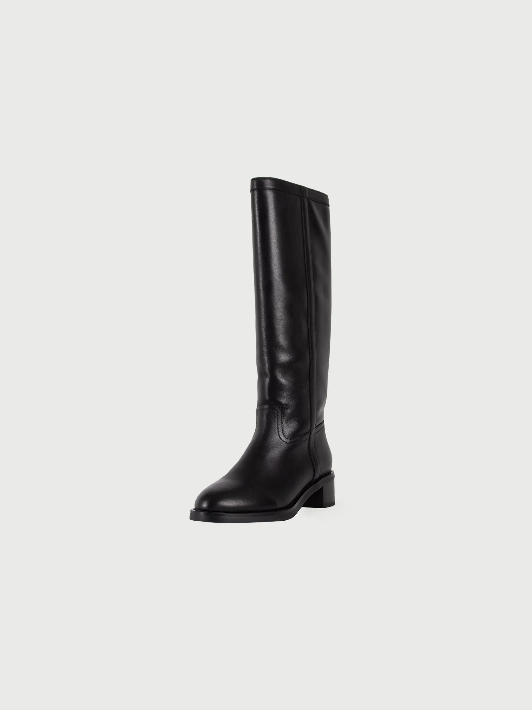 Block Heel Knee High Leather Boots