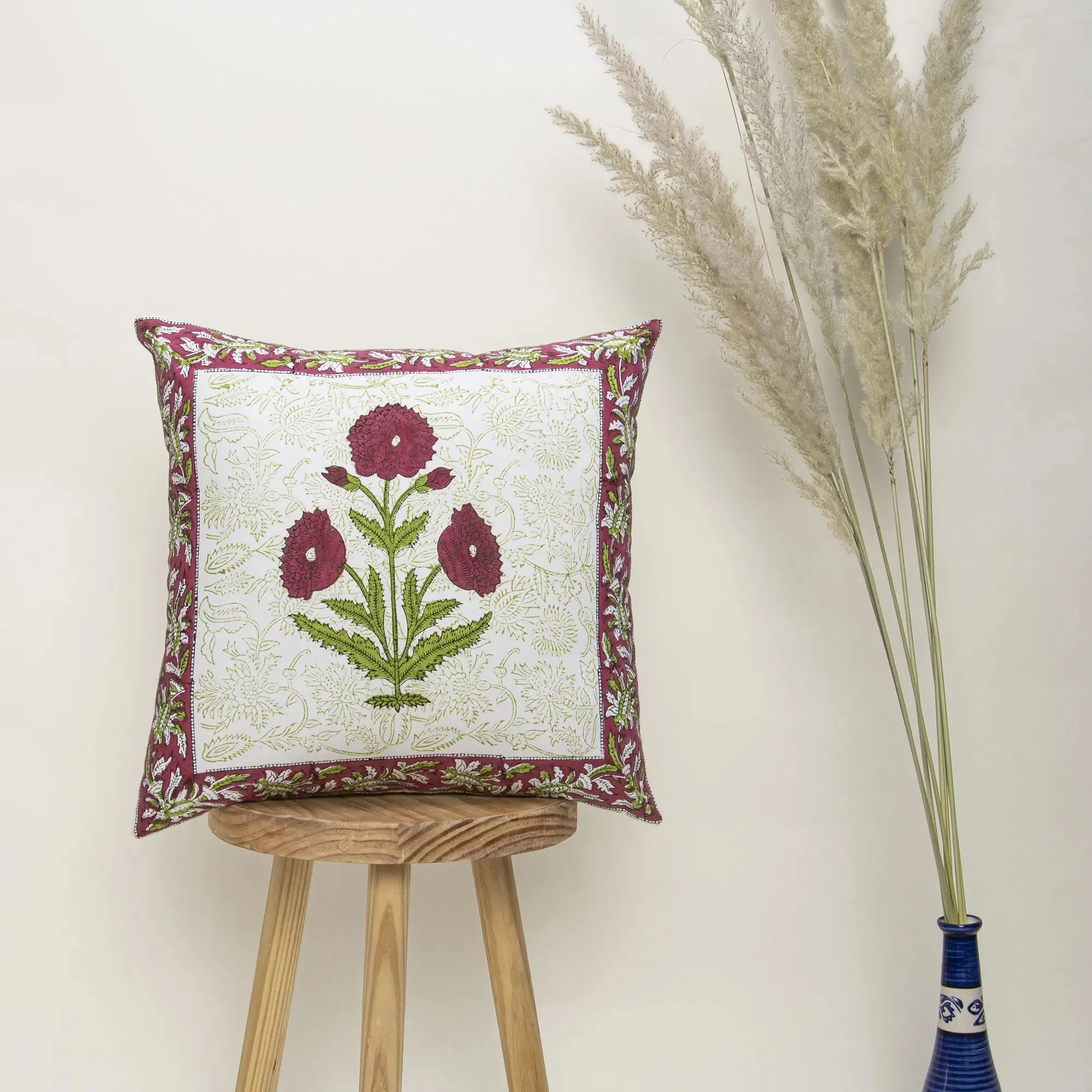 Block Print Cotton Luxury Cushion Cover Flower Design