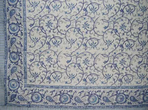 Block Print Rajasthan Vine Square Cotton Tablecloth 60" x 60" Blue