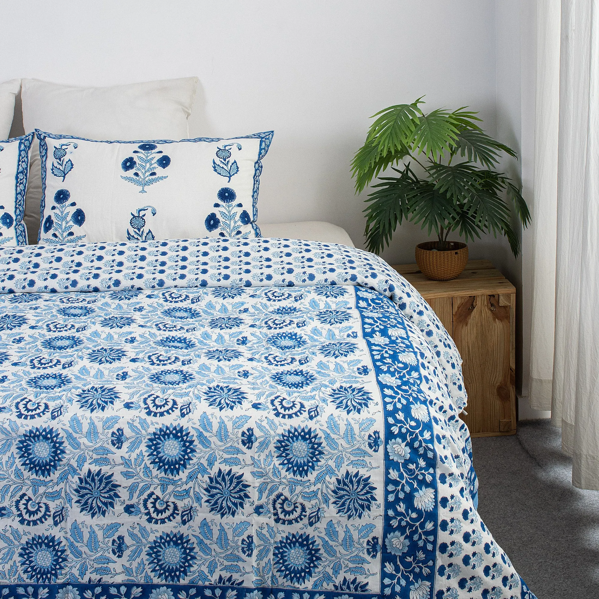 Block Print Soft Organic Cotton Duvet Blanket Cover With Shams