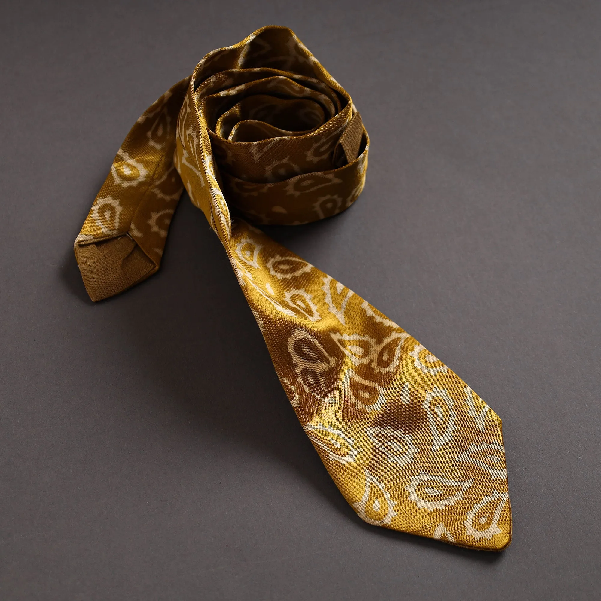 Block Printed Mashru Silk Handmade Necktie for Men