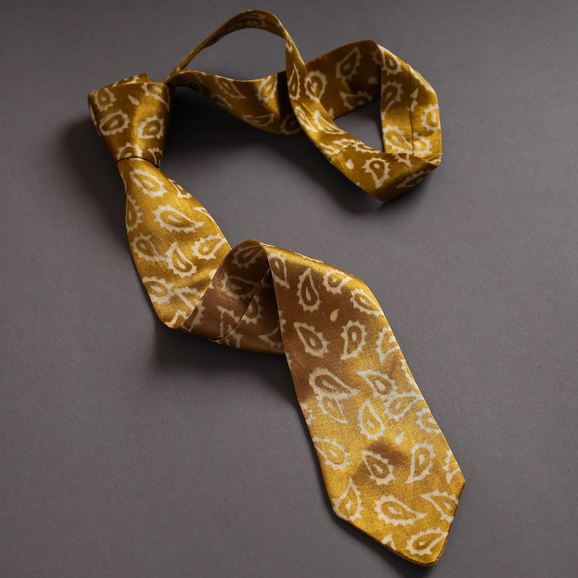 Block Printed Mashru Silk Handmade Necktie for Men