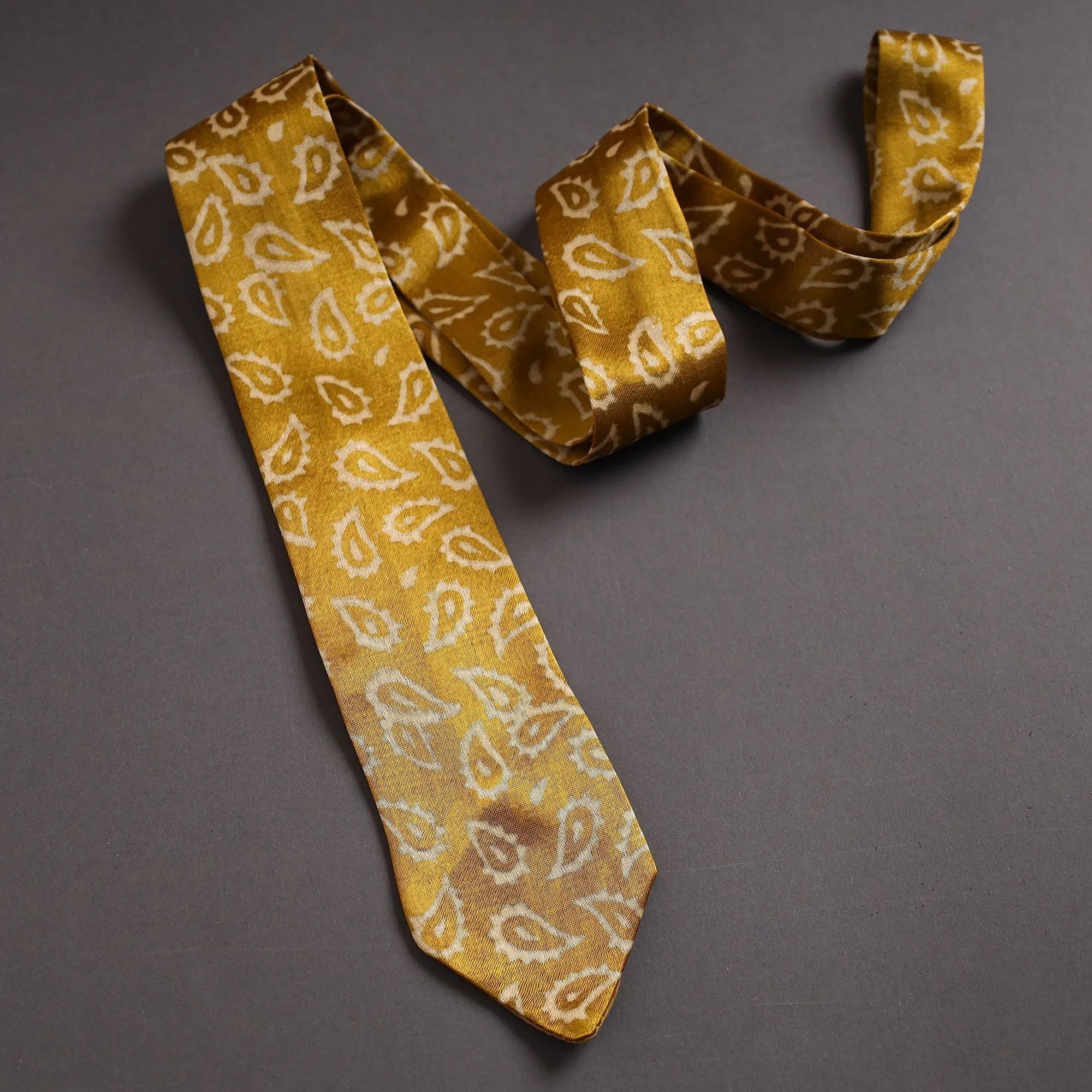 Block Printed Mashru Silk Handmade Necktie for Men