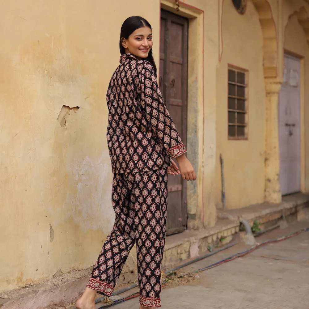 Block Printed Pajama Set: Bagru