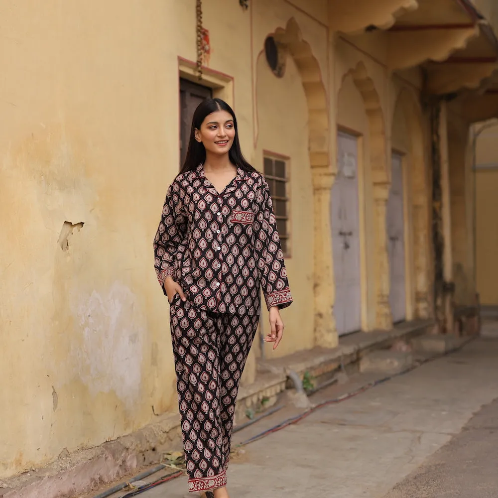 Block Printed Pajama Set: Bagru