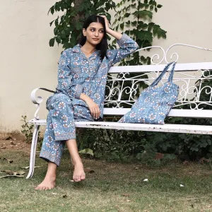 Block Printed Pajama Set: Fiord