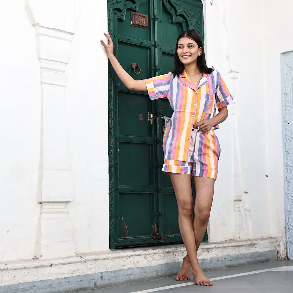 Block Printed Pajama Set: Rainbow