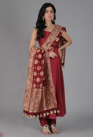 Blood Maroon Chanderi Brocade Dupatta