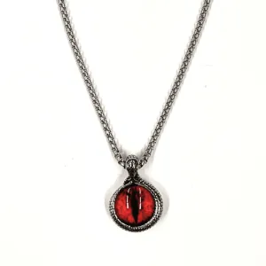 Blood Red Eye Gem Stone Stainless Steel Chain Necklace