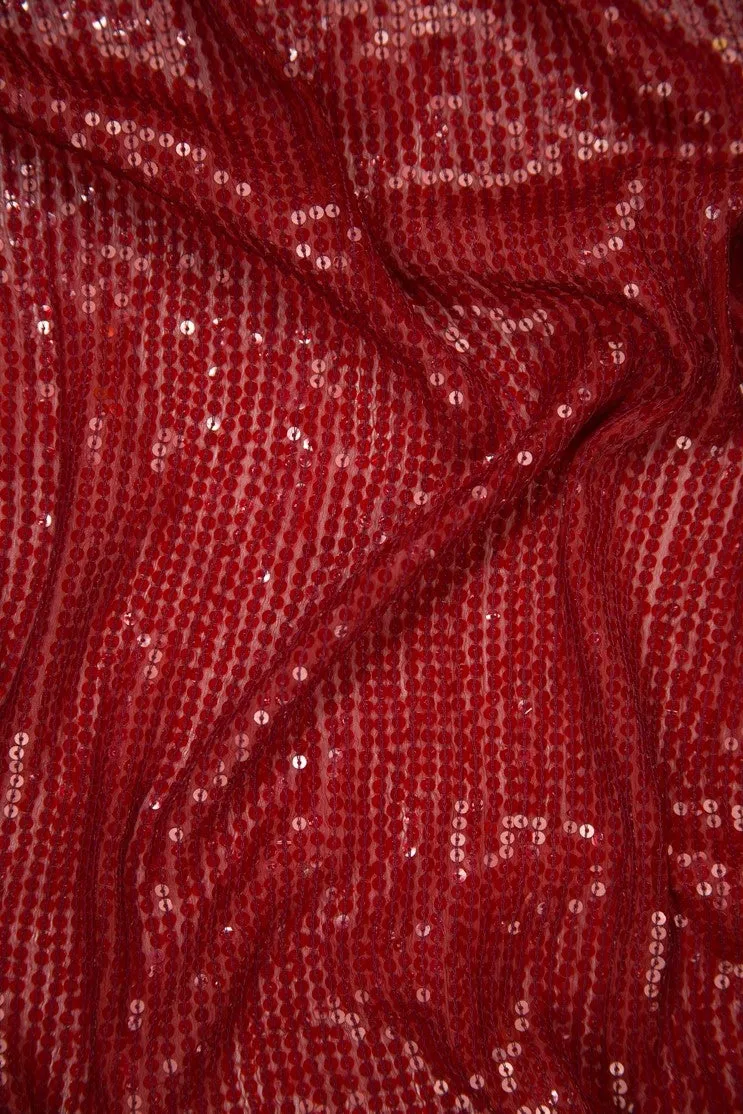 Blood Red Sequins & Beads on Silk Chiffon JEC-132-24A Fabric