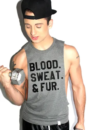 Blood, Sweat and Fur Low Arm Tank-Light Charcoal