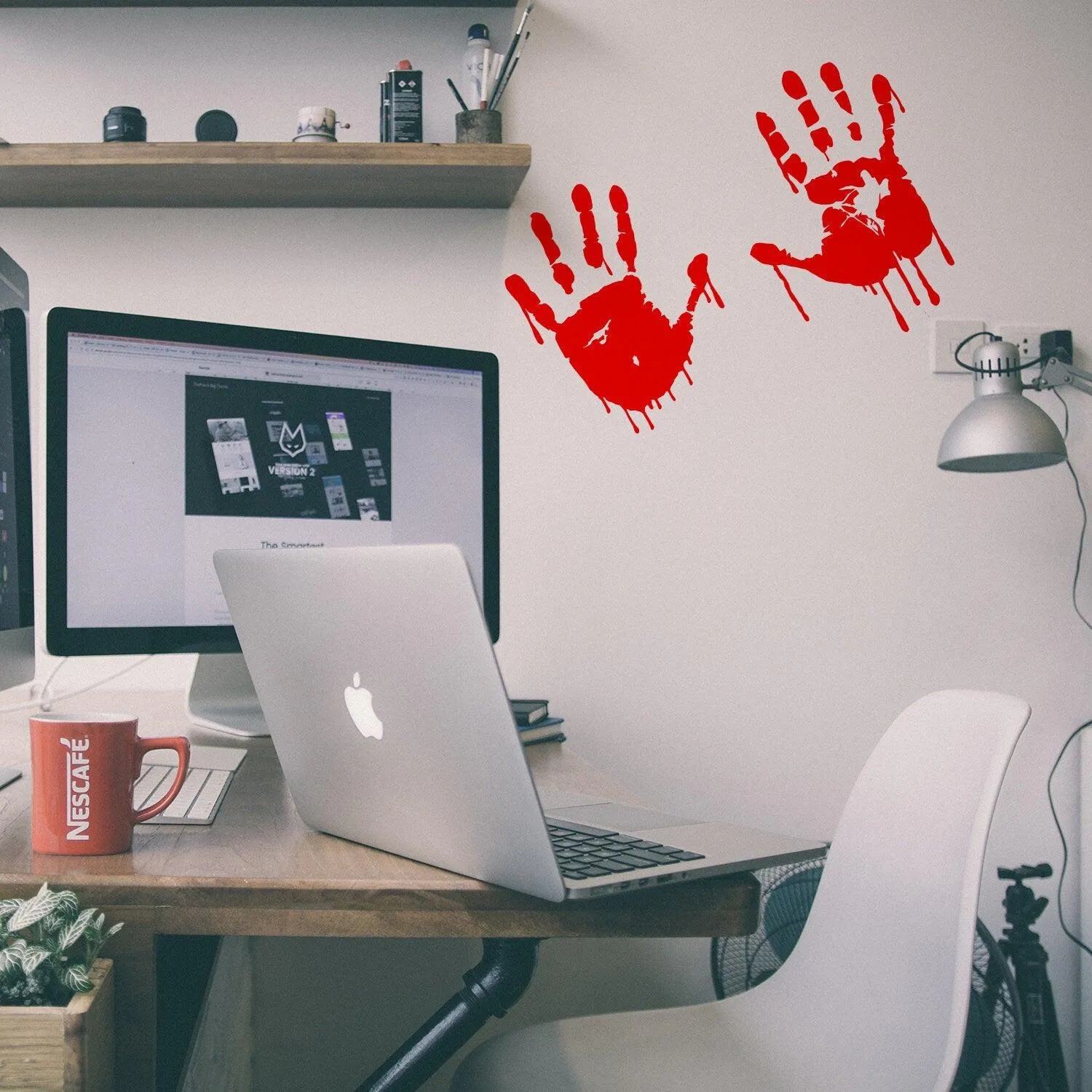 Bloody Hands Scary Red Vinyl Sticker - Zombie Blood Car Wall Laptop Window Halloween Decal Print